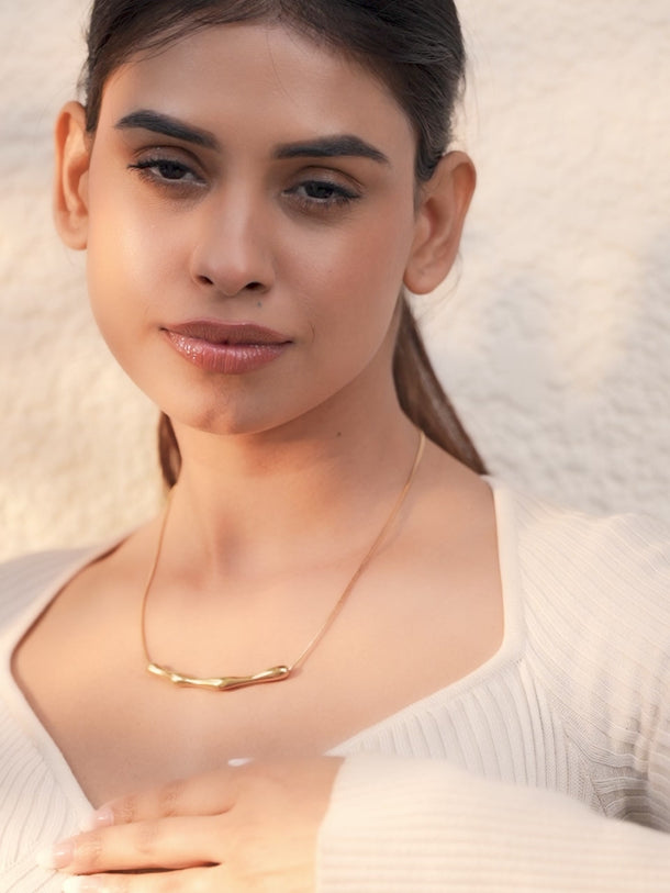 Gold Toned Abstract Organic Bar Necklace