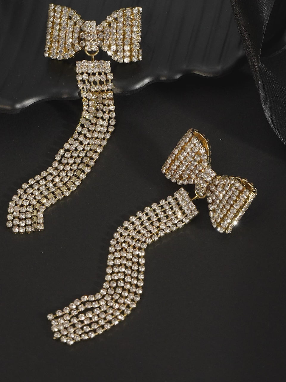 Rubans Voguish Gold Plated Zircons Studded Tassel Earrings
