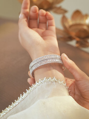 Rubans Set of 2 Silver-Plated AD & Cubic Zirconia Stone-Studded Premium Bangles