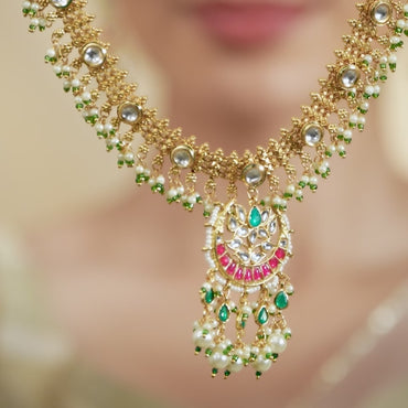 Gold-Plated Pink Green Necklace Set