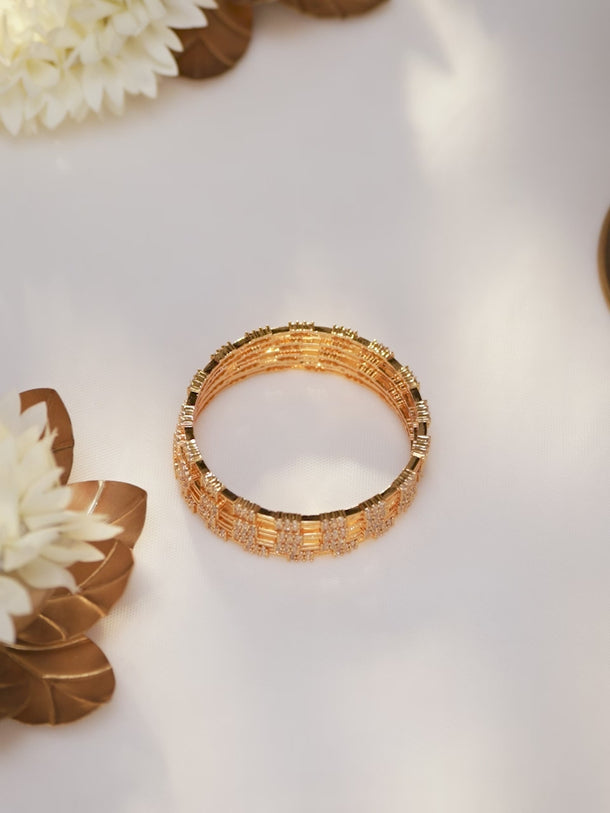 Rubans Set of 4, 22K Gold-Plated & Cubic Zirconia Studded Handcrafted Bangles