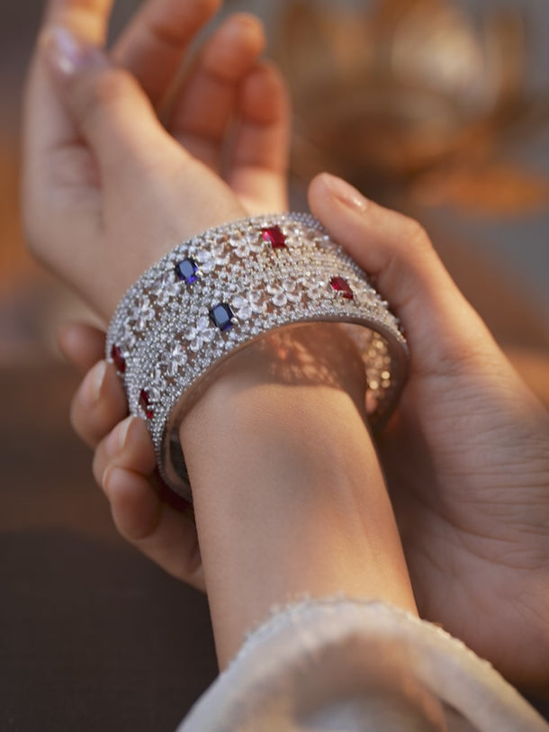 Blooming Colours in Silver Bangles