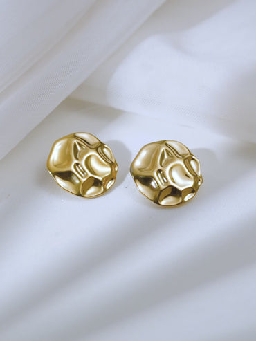 Demifine 18K Gold Plated Stainless steel Hammered Crushed Statement Studs Earrings