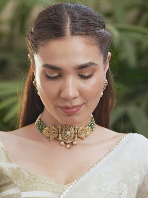 Gleaming Green Kundan Choker Set