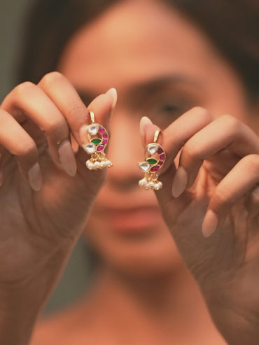 Majestic Pink White Kundan Ear Cuff