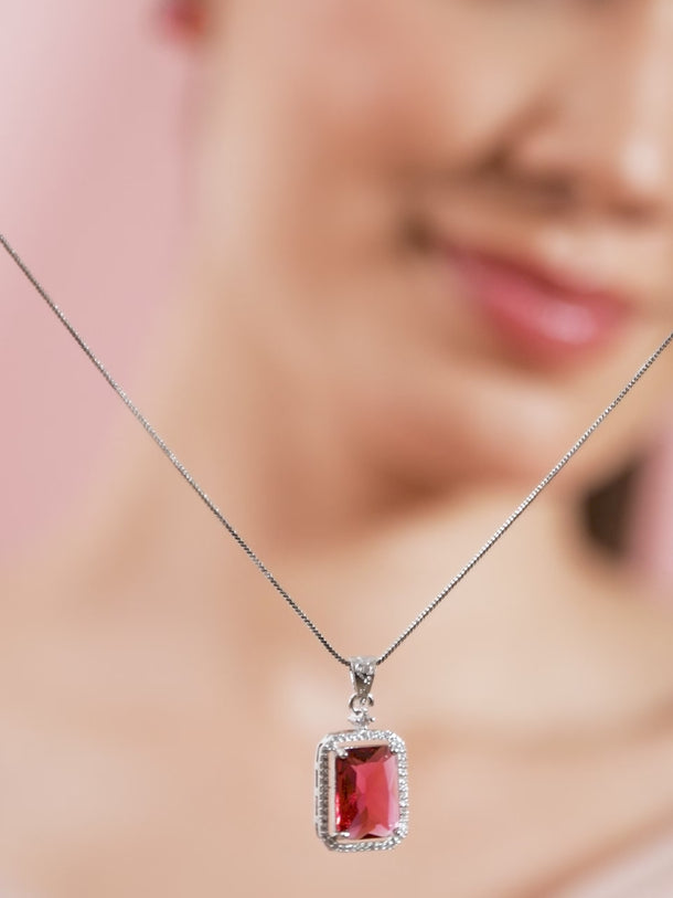 American Diamond Zirconia Ruby Pendant Set