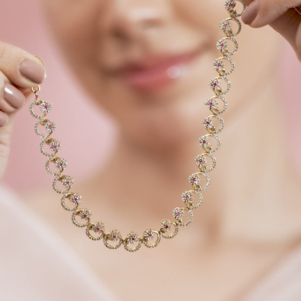 American Diamond Zirconia Pink Accented Necklace Set