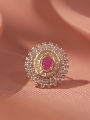 Rubans Gold Plated Zircon Stone Studded Adjustable Finger Ring
