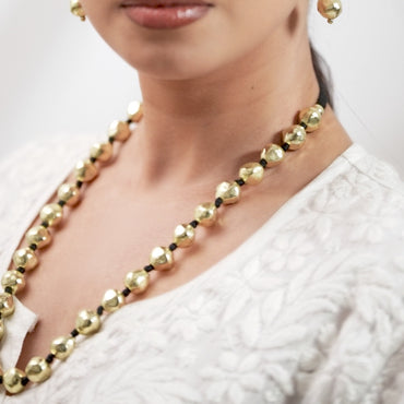 Oxidized Golden Beaded Long Necklace Set