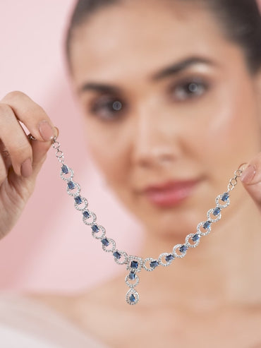 Studded American Diamond Zirconia Blue Necklace Set