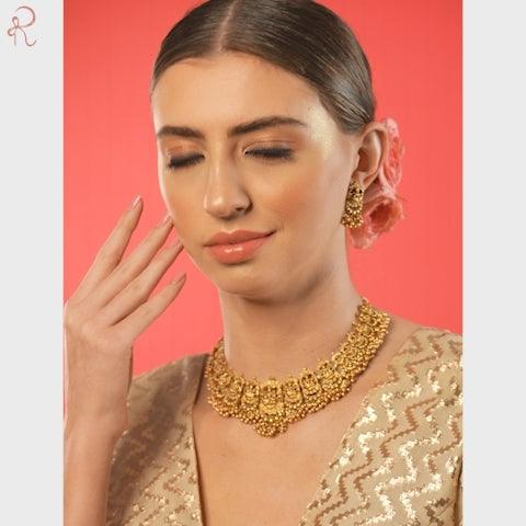 Rubans 24K Gold Plated Goddess Lakshmi Motif Handcrafted Traditional Temple Jewellery Set