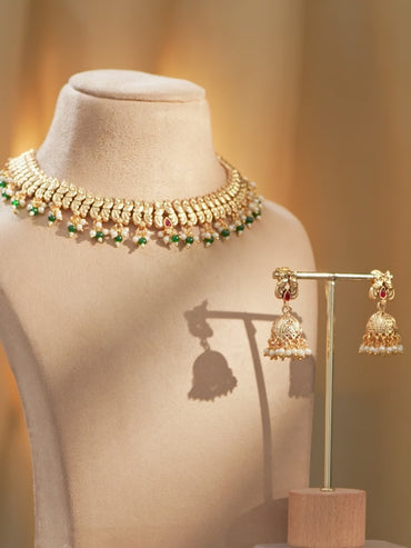 Peacock Glory Green & Pink Necklace Set