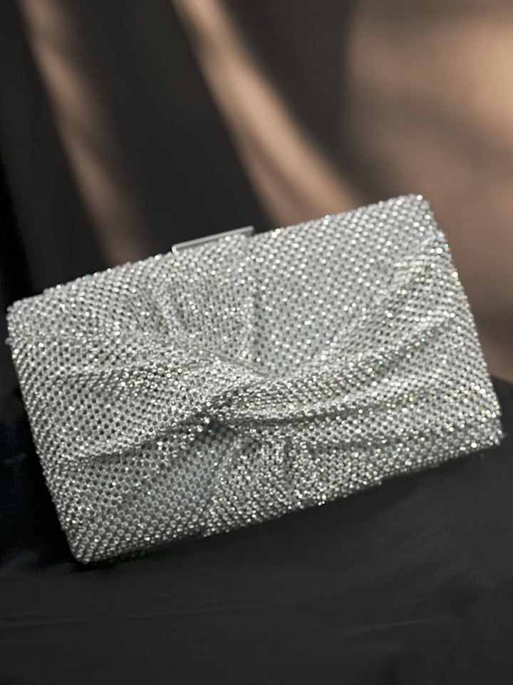 Rubans Grey With Dazzling Crystal Zirconia Embellished Contemporary Clutch handbag