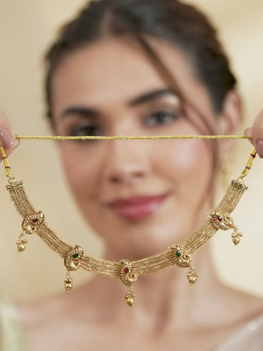 Peacock Motif Golden Necklace Set