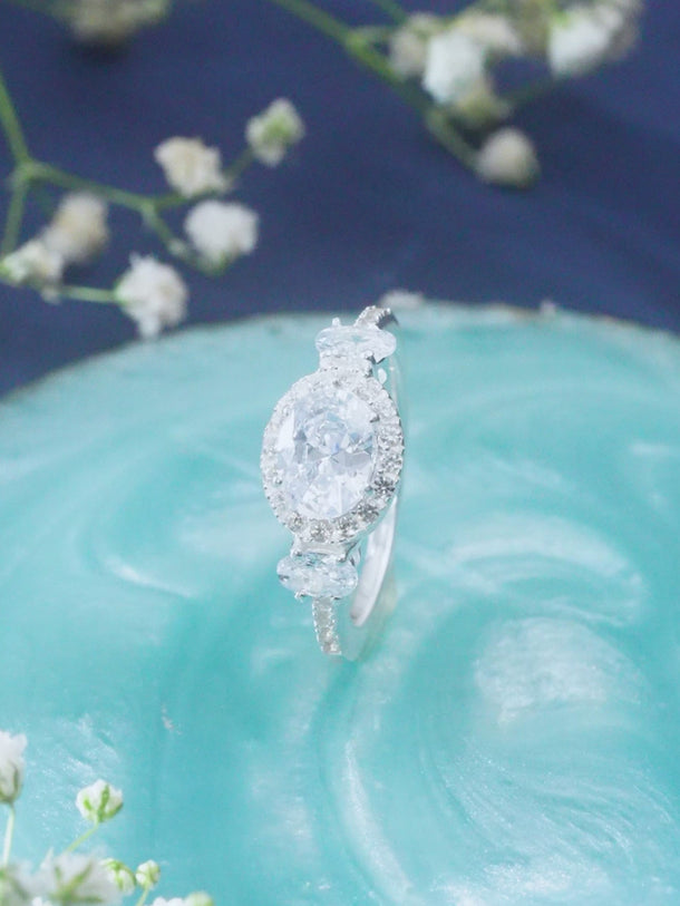 Rubans Silver Rhodium plated Zirconia studded Classic Ring