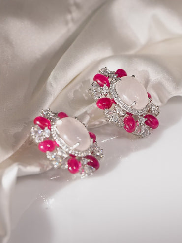 Pink American Diamond Zirconia Stud Earrings