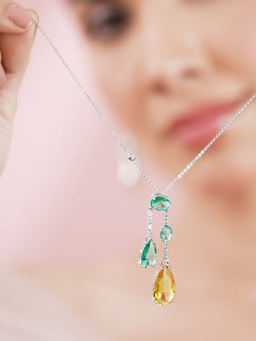 Emerald Green & Yellow American Diamond Zirconia Contemporary Necklace Set