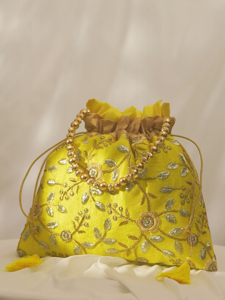 Rubans Yellow Embroidered Potli Bag