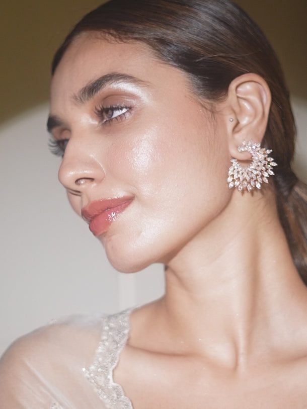 Rubans Rose Gold Plated Handcrafted Zircon Stone Stud Earrings