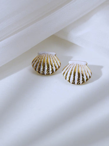 Demifine 18K Gold Plated Stainless steel Coastal Shell Statement Studs Earrings