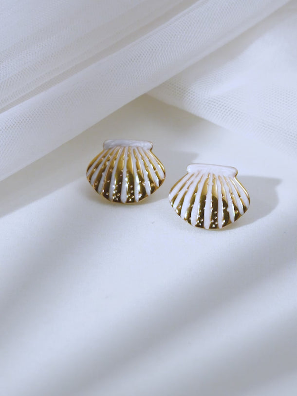 Demifine 18K Gold Plated Stainless steel Coastal Shell Statement Studs Earrings