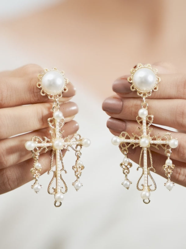Contemporary Glow White Statement Earrings