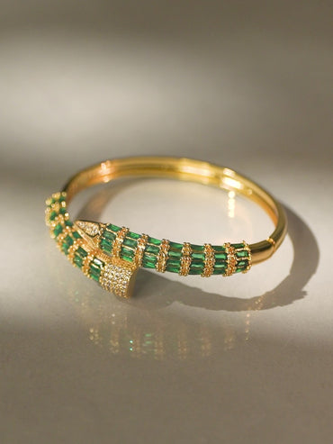 Rubans 22K Gold-Plated Snake Motif Bracelet with Honeycomb Design, Emerald & Zirconia