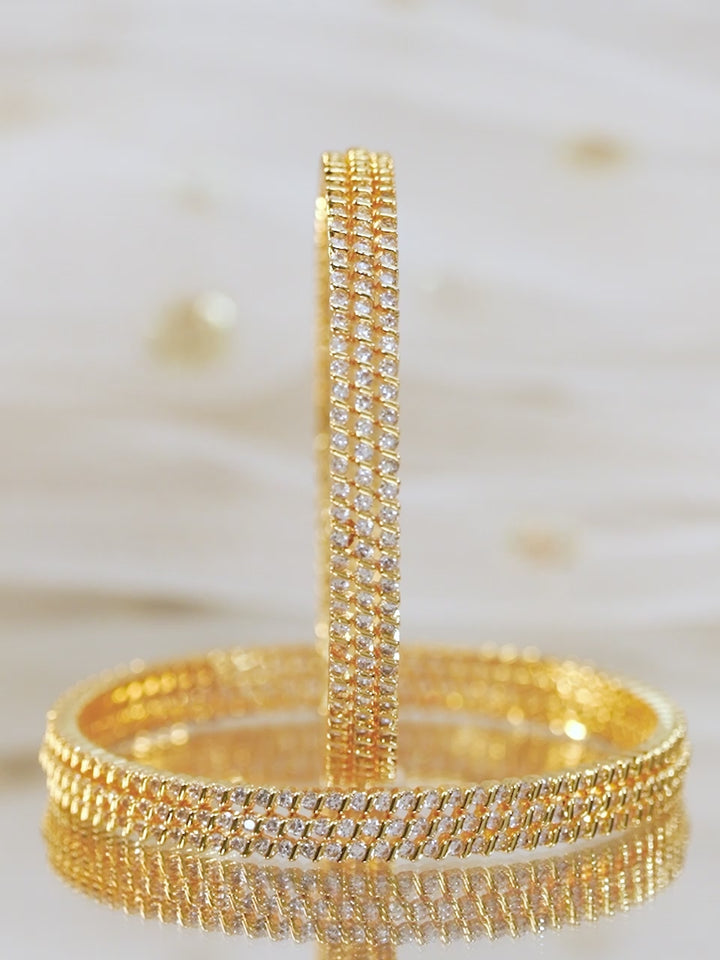 Rubans Set of 4, 22K Gold-Plated Cubic Zirconia Studded Handcrafted Bangles