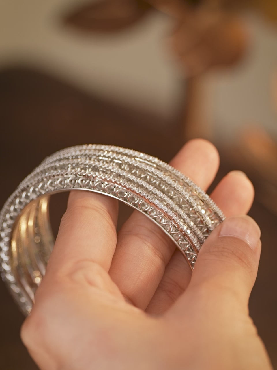 Rubans Set of 4 Rhodium-Plated Cubic Zirconia Studded Bangles