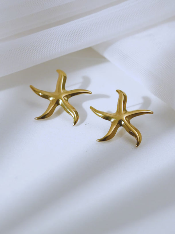 Demifine 18K Gold Plated Stainless steel Starfish Glow Statement Earrings