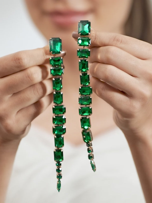 Urban Spark Green Crystal Danglers