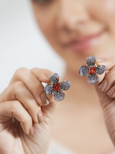 American Diamond Zirconia Ruby Stud Earrings