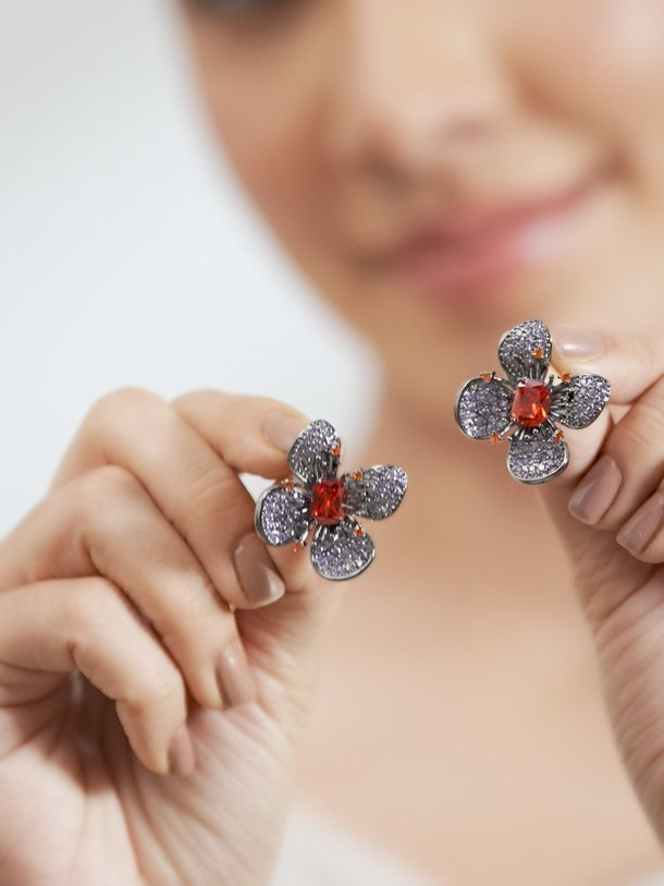 American Diamond Zirconia Ruby Stud Earrings