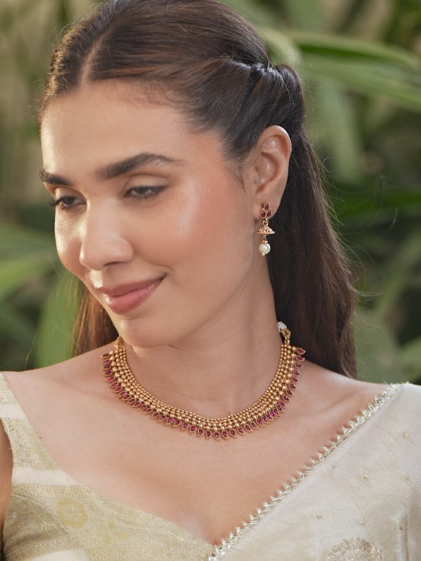 Ruby Studded Gold Necklace Set