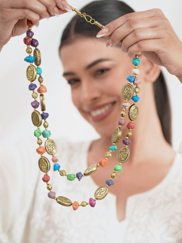 Gold Toned Multi Layered Beaded Necklace