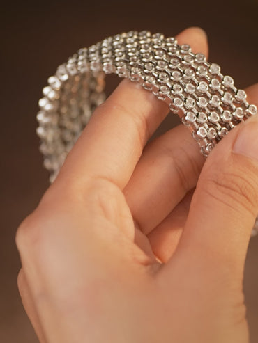Rubans Set Of 6 Rhodium-Plated Cubic Zirconia Studded Classics Bangles in Silver Tone for Women