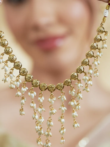 Pearl Beaded Gold Necklace Set