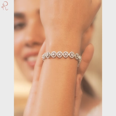 Rubans Rhodium Plated Round Design Sparkling Cubic Zirconia Studded Premium Tennis Bracelet