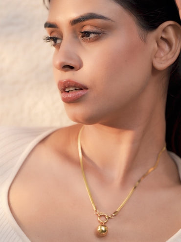 Rubans Voguish 18K Gold Plated Stainless Steel Tarnish-Free Waterproof Ball Pendant Necklace