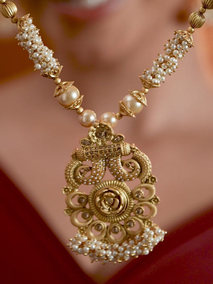 Pearl beaded Kundan Long Necklace Set