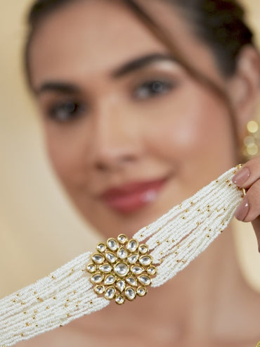 Rubans Luxury 24K Gold Plated Handcrafted Kundan & White Pearls Choker Set