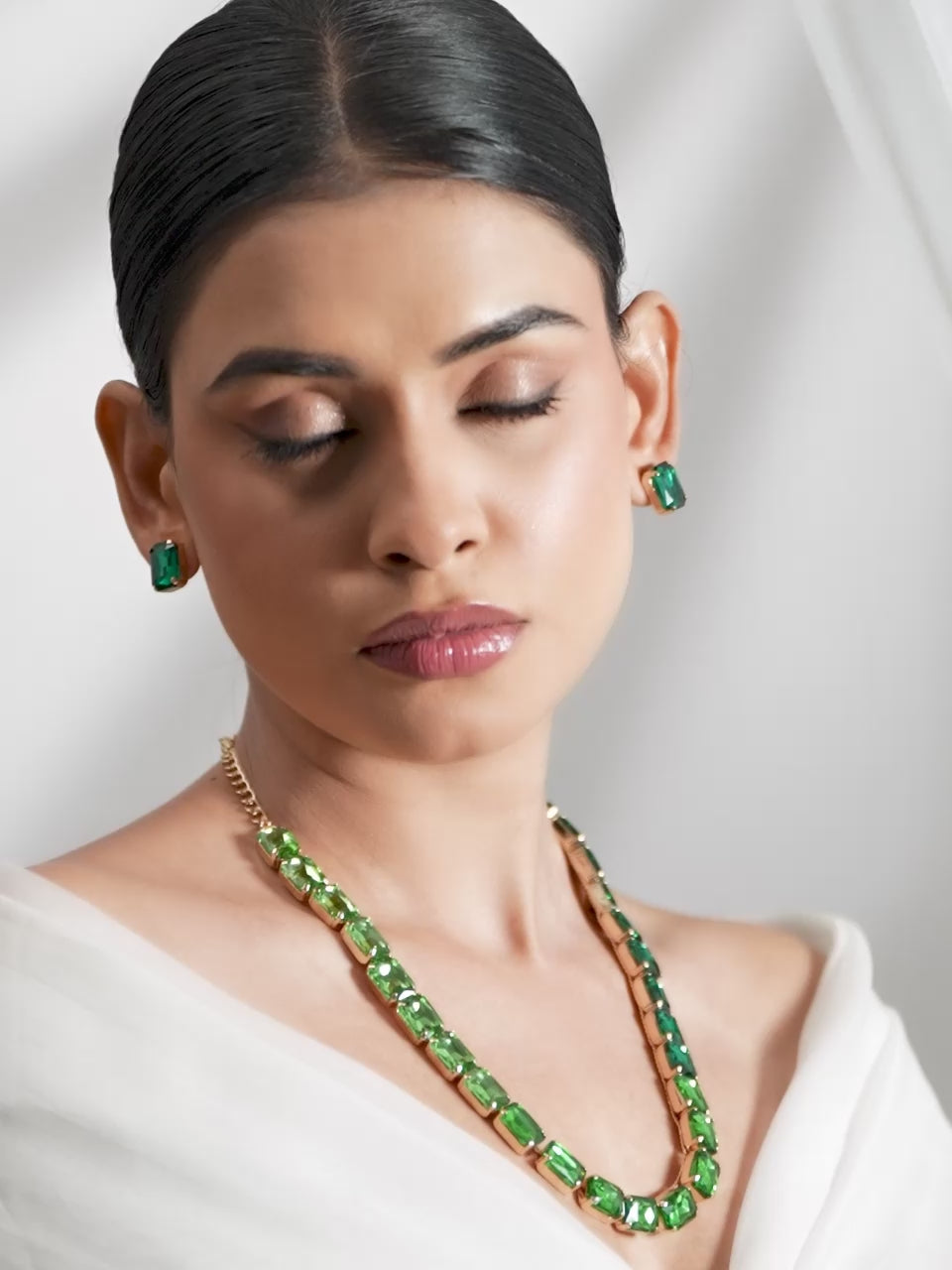 Ombre Green Chunky Crystal Necklace Set