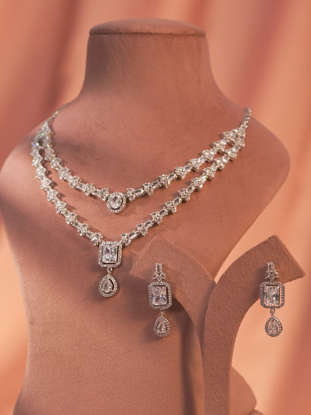 American Diamond Zirconia Layered Necklace Set