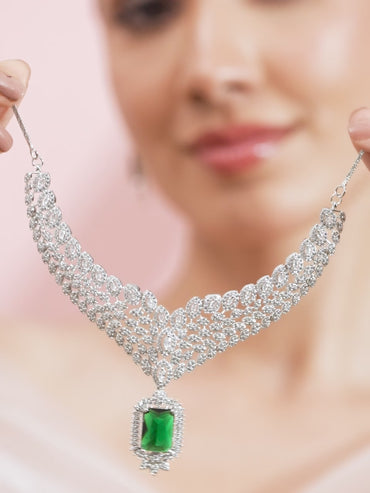 Cascading American Diamond Zirconia Green Necklace Set