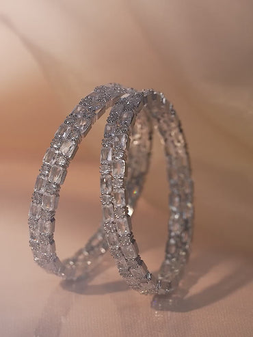 Rubans Set of 2 Rhodium-Plated Crystal White AD & Cubic Zirconia Studded Premium Bangles