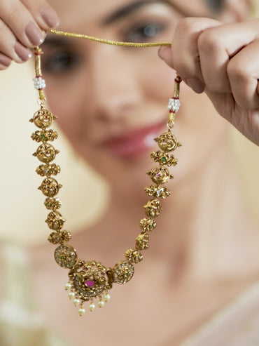 Gold Plated Green Pink Necklace Set