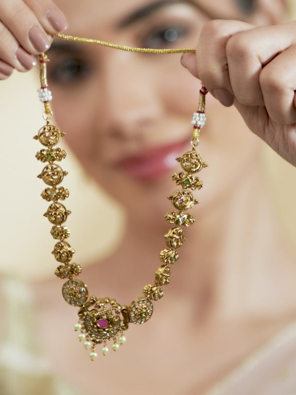 Gold Plated Green Pink Necklace Set