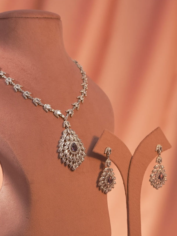 Blue Teardrop American Diamond Zirconia Necklace Set