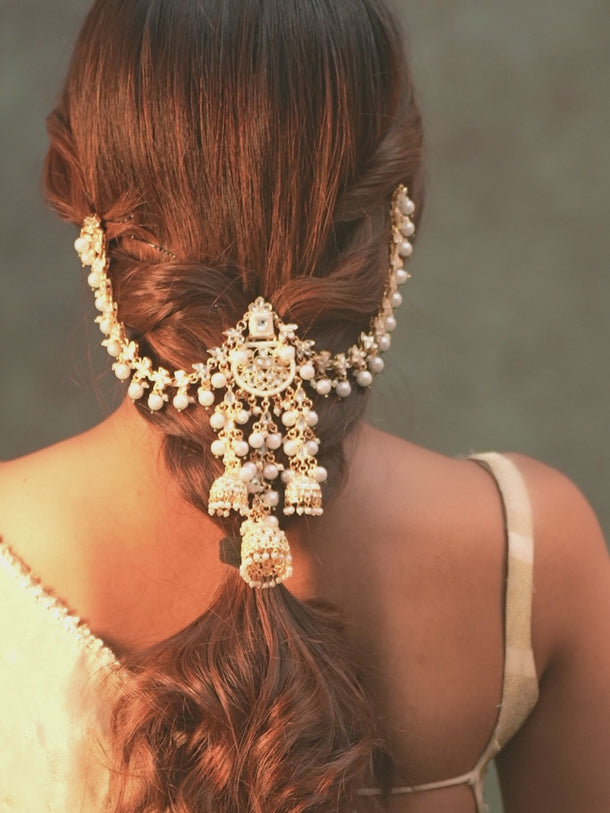 Dazzling Kundan Pearl Hair Brooch