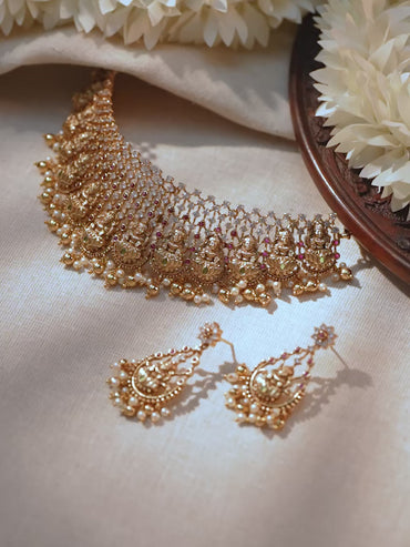 Pink-Green Spark Lakshmi Necklace Set